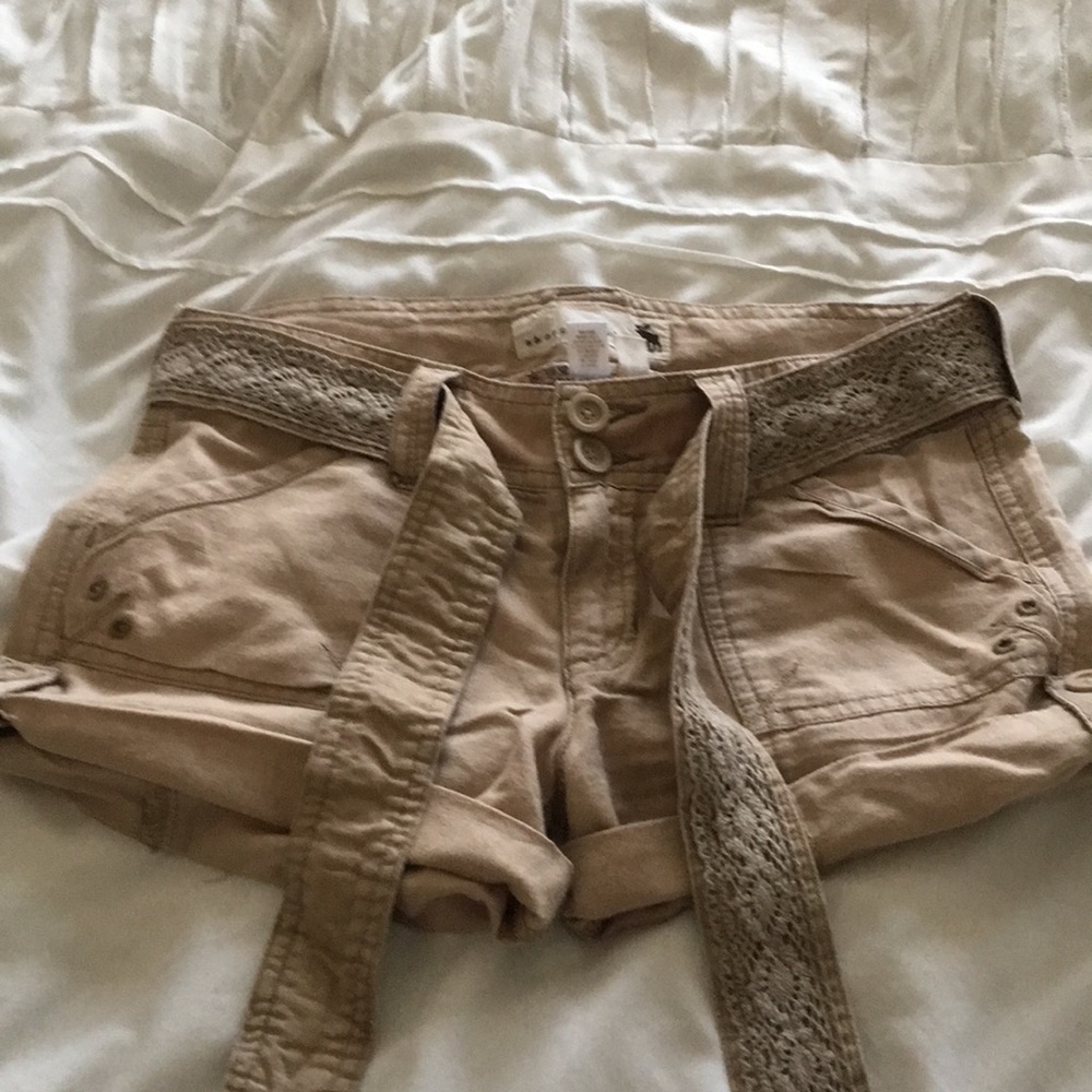 abercrombie linen belted shorts